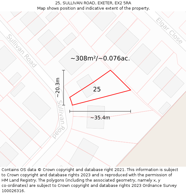 25, SULLIVAN ROAD, EXETER, EX2 5RA: Plot and title map