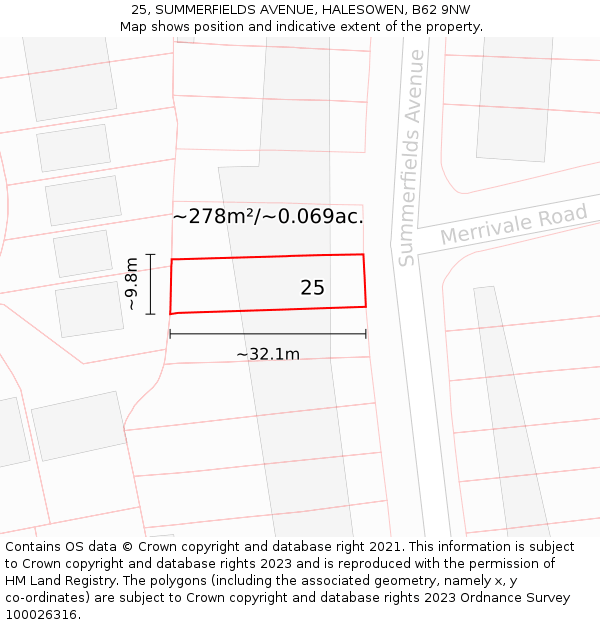 25, SUMMERFIELDS AVENUE, HALESOWEN, B62 9NW: Plot and title map