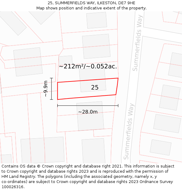 25, SUMMERFIELDS WAY, ILKESTON, DE7 9HE: Plot and title map