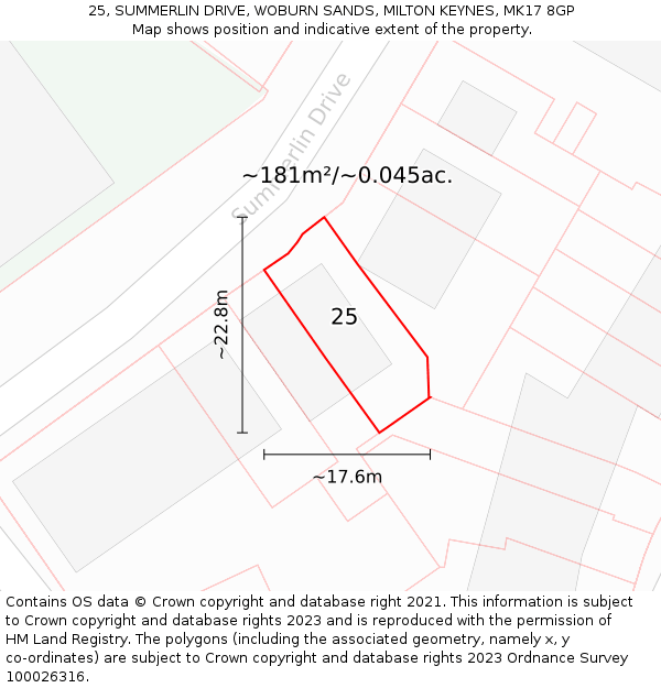 25, SUMMERLIN DRIVE, WOBURN SANDS, MILTON KEYNES, MK17 8GP: Plot and title map