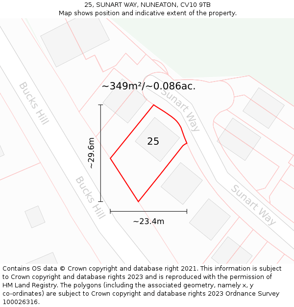 25, SUNART WAY, NUNEATON, CV10 9TB: Plot and title map