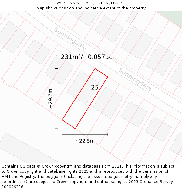 25, SUNNINGDALE, LUTON, LU2 7TF: Plot and title map