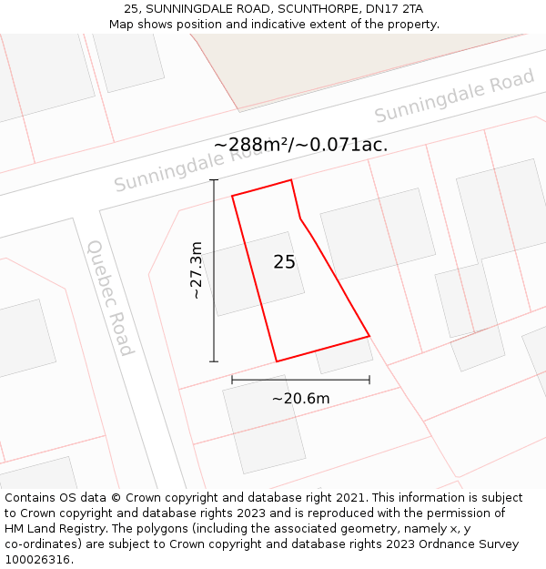 25, SUNNINGDALE ROAD, SCUNTHORPE, DN17 2TA: Plot and title map