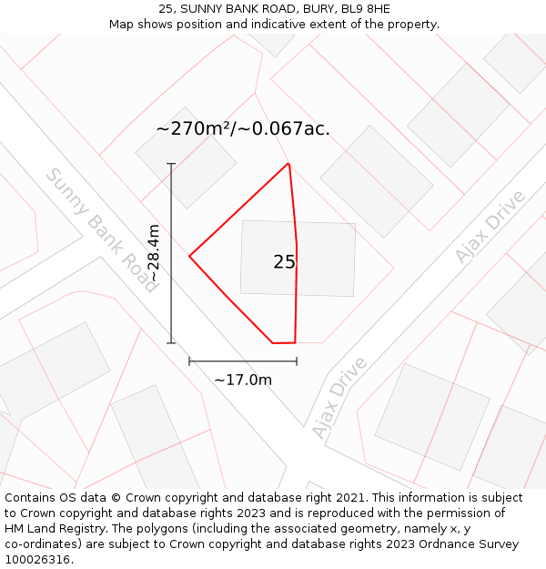 25, SUNNY BANK ROAD, BURY, BL9 8HE: Plot and title map