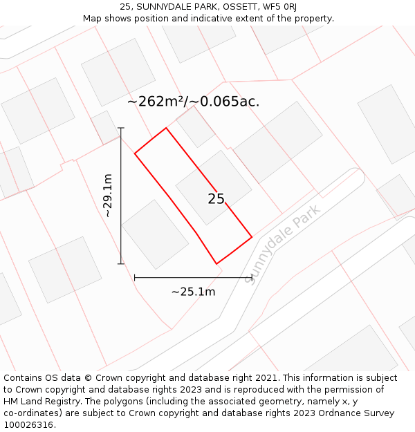 25, SUNNYDALE PARK, OSSETT, WF5 0RJ: Plot and title map