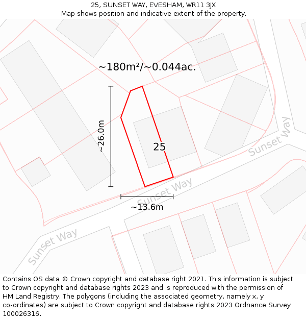 25, SUNSET WAY, EVESHAM, WR11 3JX: Plot and title map