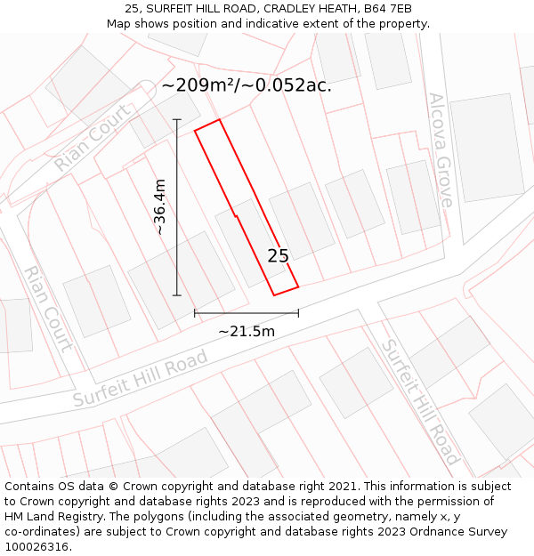25, SURFEIT HILL ROAD, CRADLEY HEATH, B64 7EB: Plot and title map