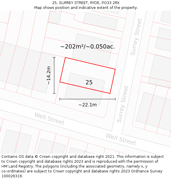 25, SURREY STREET, RYDE, PO33 2RX: Plot and title map