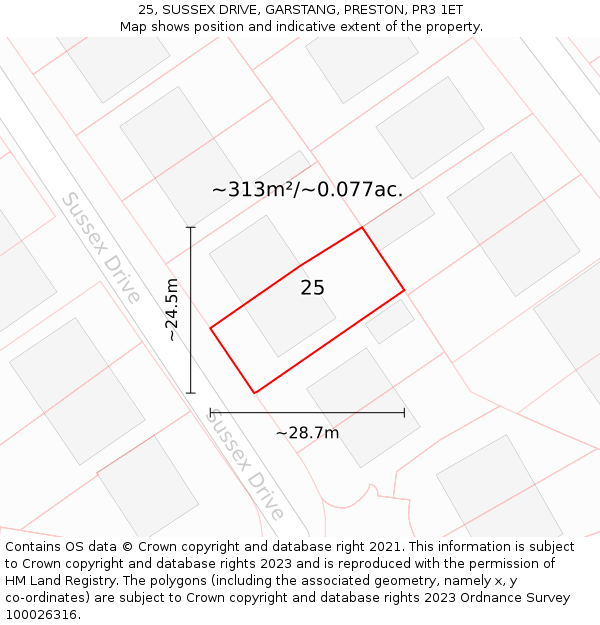 25, SUSSEX DRIVE, GARSTANG, PRESTON, PR3 1ET: Plot and title map