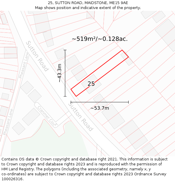 25, SUTTON ROAD, MAIDSTONE, ME15 9AE: Plot and title map