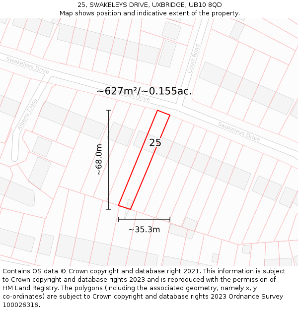 25, SWAKELEYS DRIVE, UXBRIDGE, UB10 8QD: Plot and title map