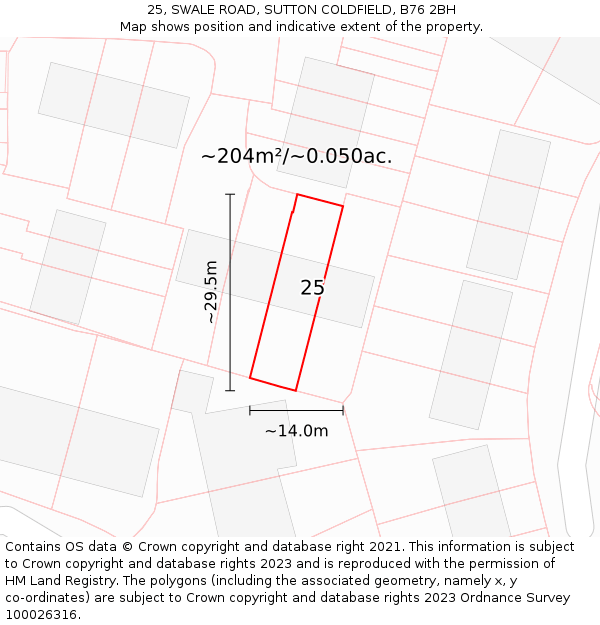 25, SWALE ROAD, SUTTON COLDFIELD, B76 2BH: Plot and title map
