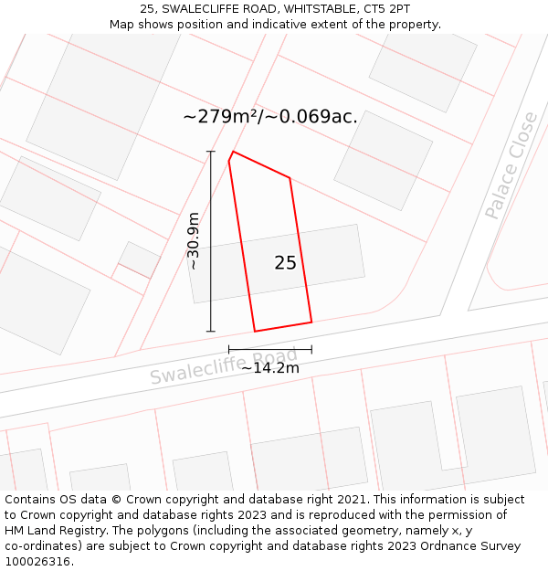 25, SWALECLIFFE ROAD, WHITSTABLE, CT5 2PT: Plot and title map