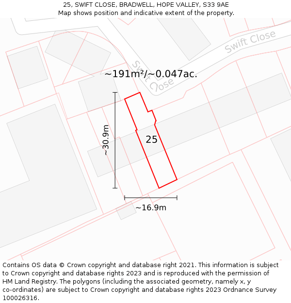 25, SWIFT CLOSE, BRADWELL, HOPE VALLEY, S33 9AE: Plot and title map