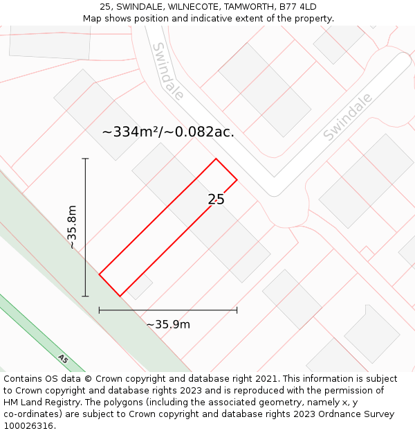 25, SWINDALE, WILNECOTE, TAMWORTH, B77 4LD: Plot and title map