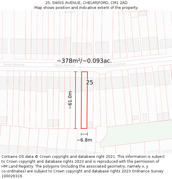 25, SWISS AVENUE, CHELMSFORD, CM1 2AD: Plot and title map