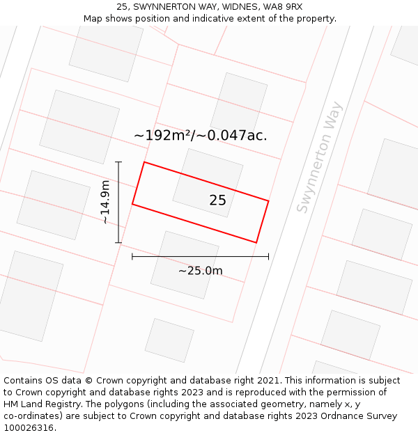 25, SWYNNERTON WAY, WIDNES, WA8 9RX: Plot and title map