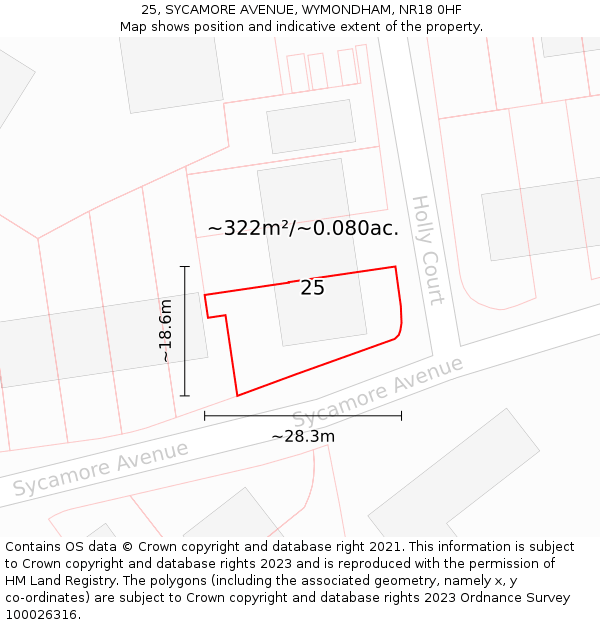 25, SYCAMORE AVENUE, WYMONDHAM, NR18 0HF: Plot and title map
