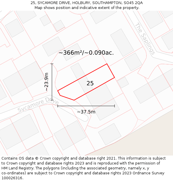 25, SYCAMORE DRIVE, HOLBURY, SOUTHAMPTON, SO45 2QA: Plot and title map