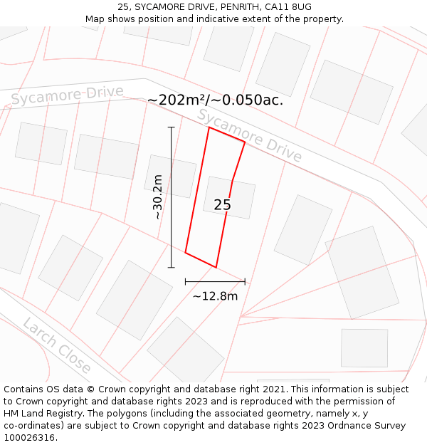 25, SYCAMORE DRIVE, PENRITH, CA11 8UG: Plot and title map