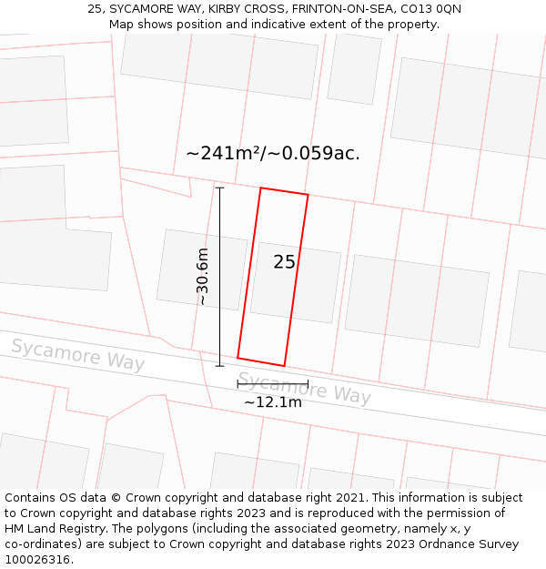 25, SYCAMORE WAY, KIRBY CROSS, FRINTON-ON-SEA, CO13 0QN: Plot and title map
