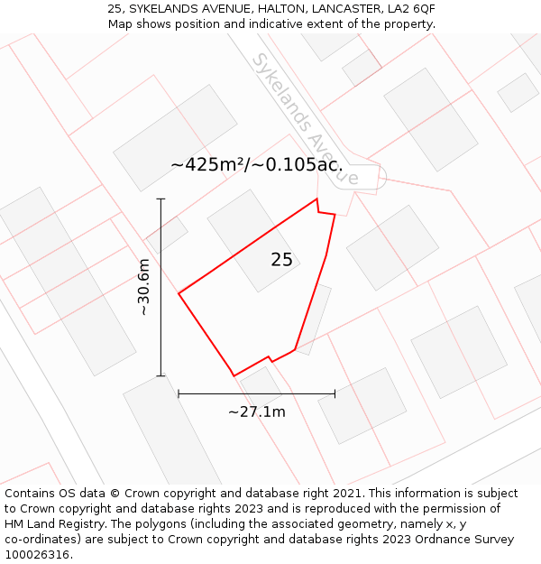 25, SYKELANDS AVENUE, HALTON, LANCASTER, LA2 6QF: Plot and title map