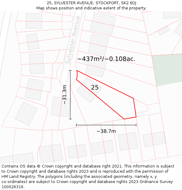 25, SYLVESTER AVENUE, STOCKPORT, SK2 6DJ: Plot and title map