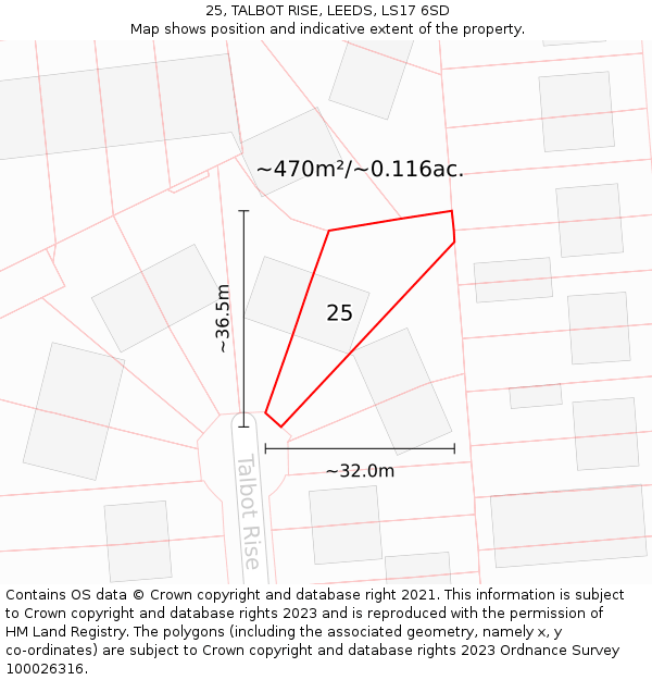 25, TALBOT RISE, LEEDS, LS17 6SD: Plot and title map