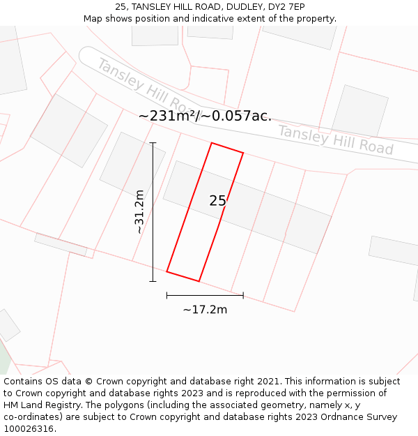 25, TANSLEY HILL ROAD, DUDLEY, DY2 7EP: Plot and title map