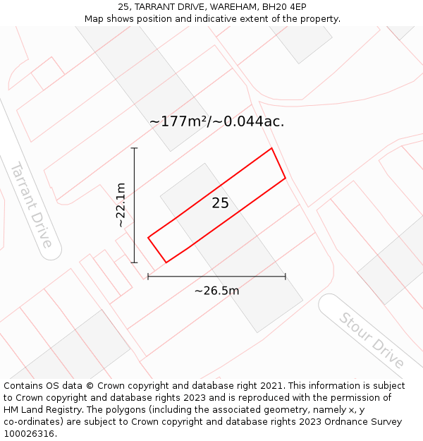 25, TARRANT DRIVE, WAREHAM, BH20 4EP: Plot and title map