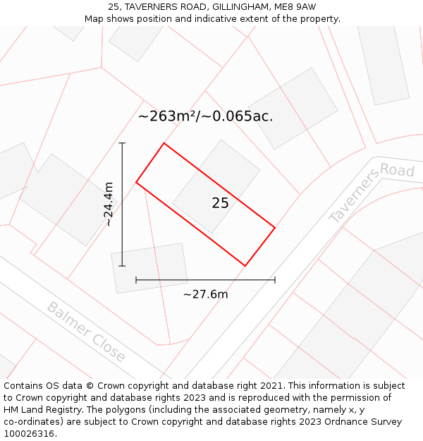 25, TAVERNERS ROAD, GILLINGHAM, ME8 9AW: Plot and title map