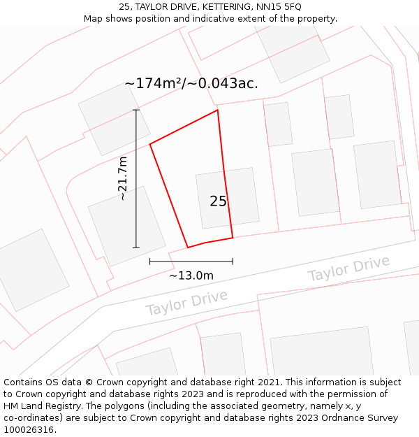 25, TAYLOR DRIVE, KETTERING, NN15 5FQ: Plot and title map