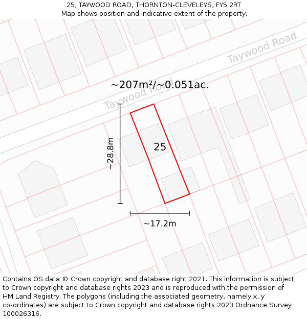 25, TAYWOOD ROAD, THORNTON-CLEVELEYS, FY5 2RT: Plot and title map