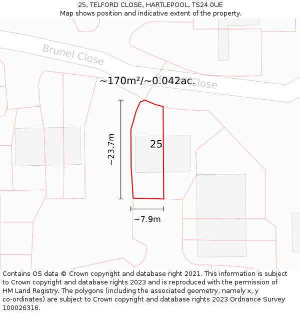 25, TELFORD CLOSE, HARTLEPOOL, TS24 0UE: Plot and title map