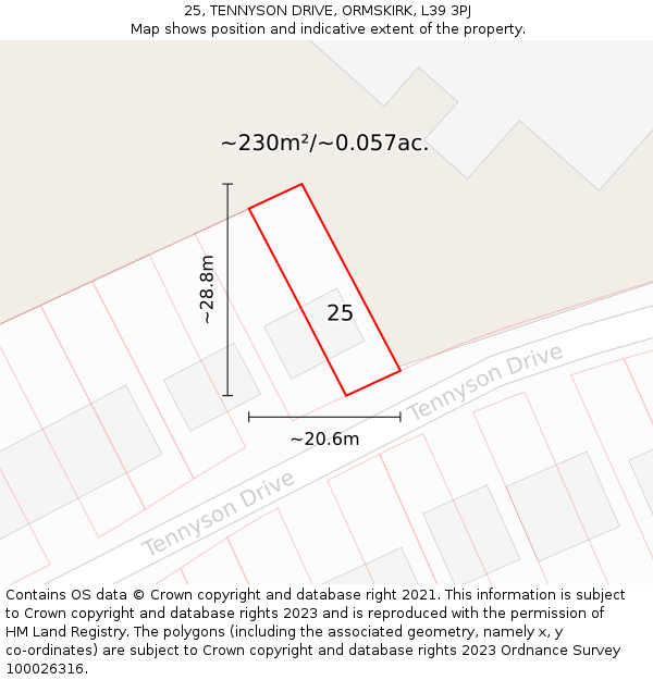 25, TENNYSON DRIVE, ORMSKIRK, L39 3PJ: Plot and title map