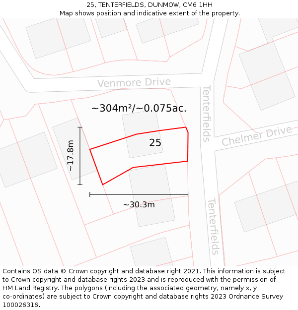 25, TENTERFIELDS, DUNMOW, CM6 1HH: Plot and title map