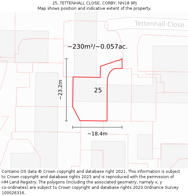 25, TETTENHALL CLOSE, CORBY, NN18 9PJ: Plot and title map