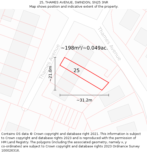 25, THAMES AVENUE, SWINDON, SN25 3NR: Plot and title map