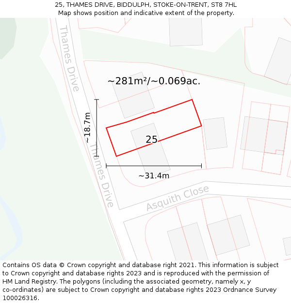 25, THAMES DRIVE, BIDDULPH, STOKE-ON-TRENT, ST8 7HL: Plot and title map