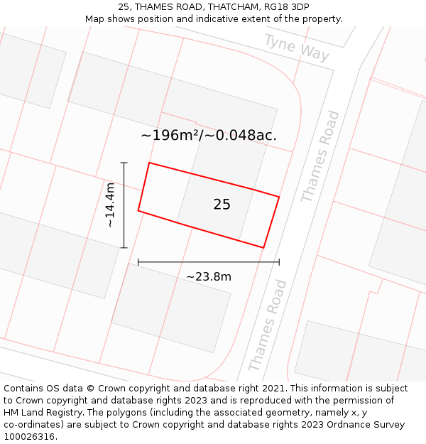 25, THAMES ROAD, THATCHAM, RG18 3DP: Plot and title map