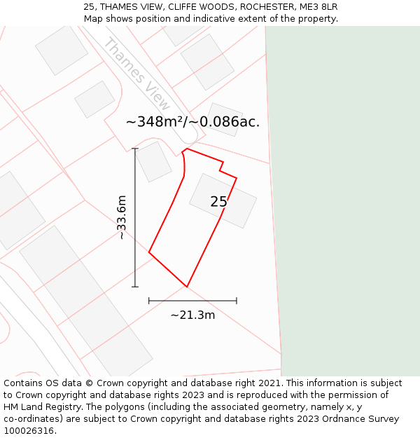 25, THAMES VIEW, CLIFFE WOODS, ROCHESTER, ME3 8LR: Plot and title map