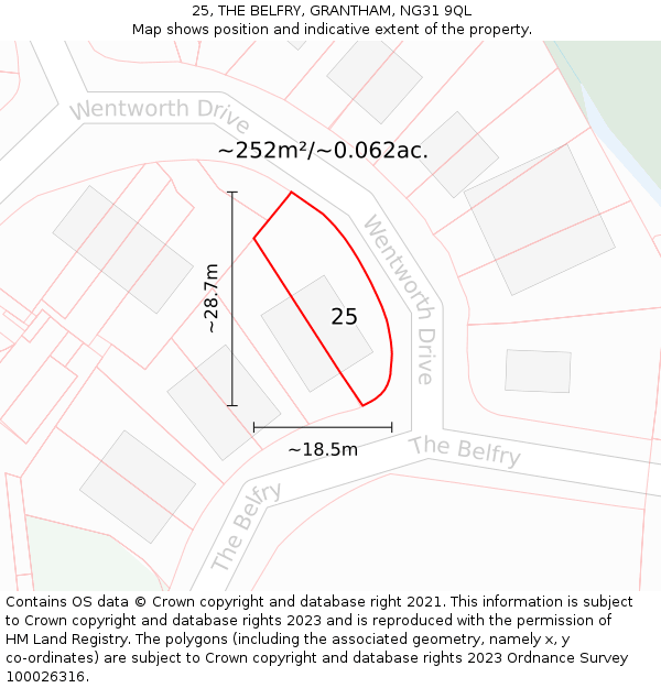 25, THE BELFRY, GRANTHAM, NG31 9QL: Plot and title map