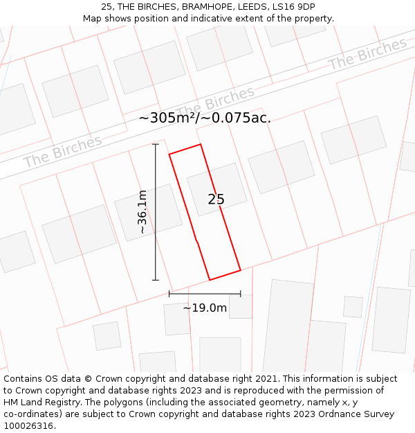 25, THE BIRCHES, BRAMHOPE, LEEDS, LS16 9DP: Plot and title map