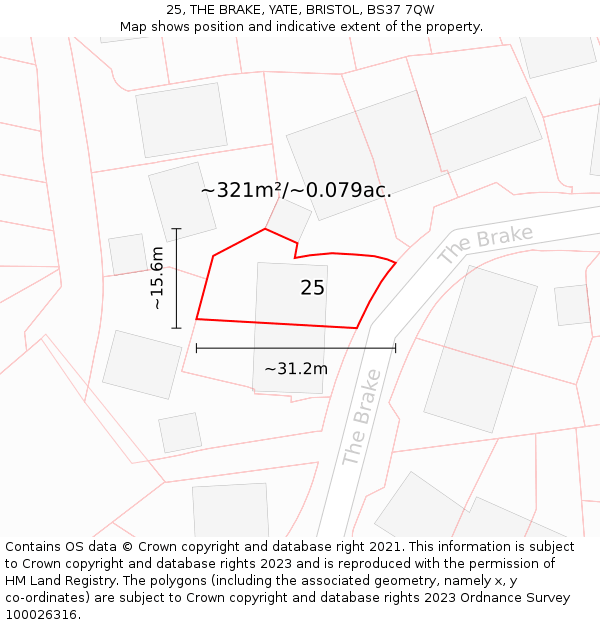 25, THE BRAKE, YATE, BRISTOL, BS37 7QW: Plot and title map
