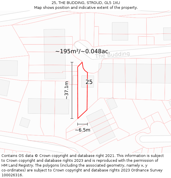 25, THE BUDDING, STROUD, GL5 1XU: Plot and title map