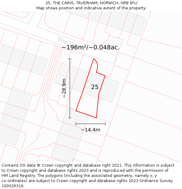 25, THE CAINS, TAVERHAM, NORWICH, NR8 6FU: Plot and title map