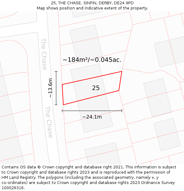 25, THE CHASE, SINFIN, DERBY, DE24 9PD: Plot and title map