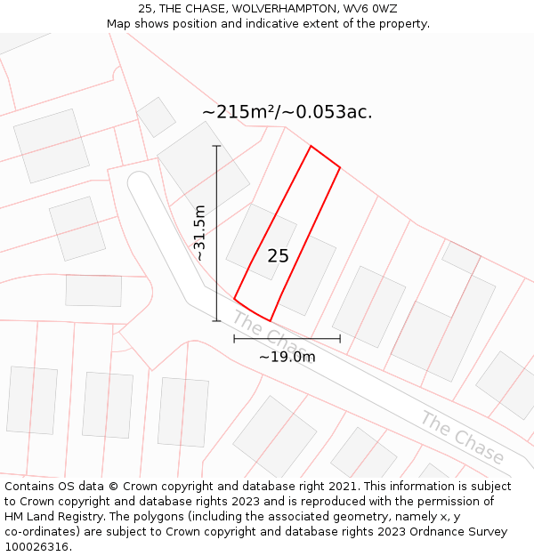 25, THE CHASE, WOLVERHAMPTON, WV6 0WZ: Plot and title map