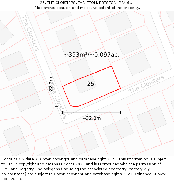 25, THE CLOISTERS, TARLETON, PRESTON, PR4 6UL: Plot and title map