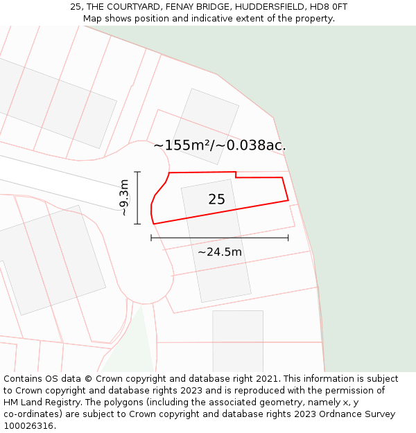 25, THE COURTYARD, FENAY BRIDGE, HUDDERSFIELD, HD8 0FT: Plot and title map